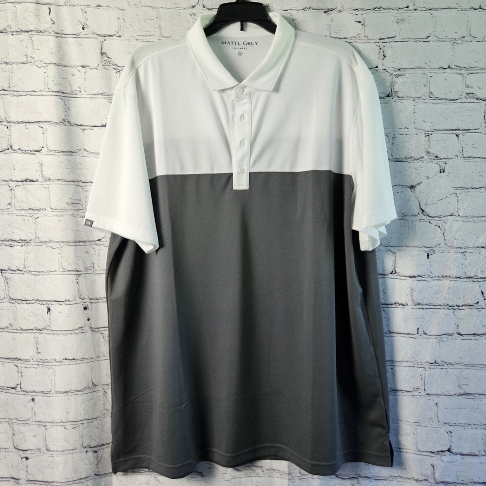 Matte Grey Men's Golf Polo, White & Grey, Size 2XL XXL